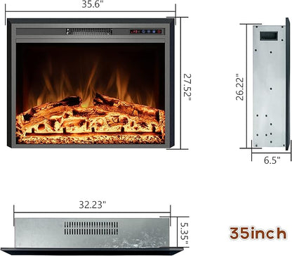 Electric Fireplace, Electric Fireplace Inserts, Recessed Fireplace Heater with Remote Control, Adjustable Flame Colors, Timer&Overheating Protection, 750/1500W, 35" W X 27" H