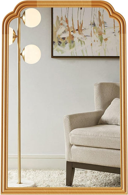Wood Frame Wall Mirror for Bathroom, Rounded Corner Arch Rectangle Mirror for Entryway, Living Room or Bedroom Home Decor - Light Woodgrain [20" x 30" Natural Color]