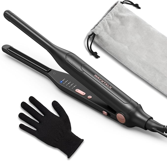 Wavytalk 3/10" Small Flat Iron, Pencil Flat Iron for Short Hair, Pixie Cut and Bangs, Curling Iron for Short Hair, Mini Hair Straightener for Edges with Anti-Pinch Design, Tiny Hair Straightener
