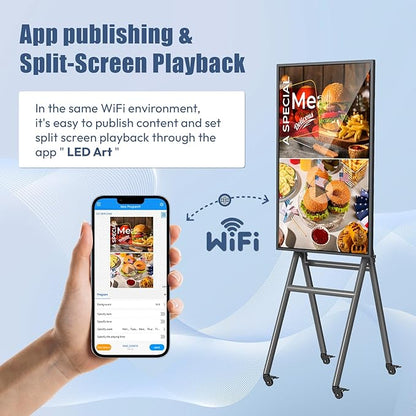 QIXZOCV MWE 43 Inch Mobile Digital Signage Display Touchscreen Kiosk with Flight Case, Portable LCD Screen with Screen Mirroring App Publishing, Advertising Display Poster, Android OS