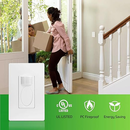 RAYZEEK Motion Sensor Light Switch,Need Ground Wire,Occupancy Sensor Switch, PIR Motion Activated Switch for Indoor,PC Fireproof, UL Certified