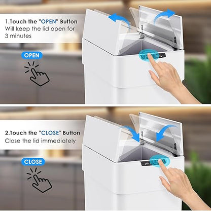 Arlopu 21.1 Gal Automatic Trash Can, 80L Stainless Steel Motion Sensor Garbage Bin, Touchless Brushed Wastebasket, W/Butterfly, Soft-Close Lid, for Living, Dinning Room, Kitchen (White)