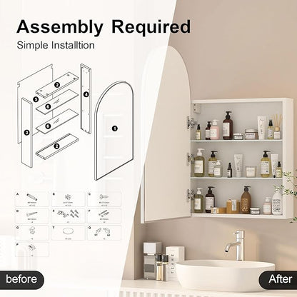 Arched Medicine Cabinet with Mirror,Brushed Nickel Mirror Cabinet with Storage,Adjustable Shelves, Wall Mounted Only, Modern Bathroom Storage,20x32 Inch