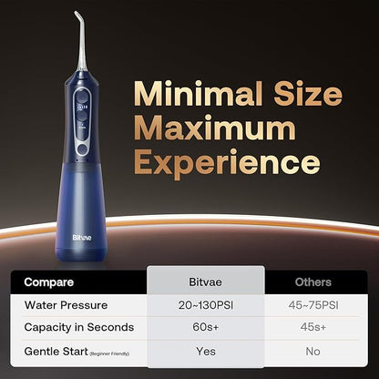 Bitvae Water Dental Flosser Teeth Pick, Cordless Flosser for Travel with 6 Jet Tips, 3 Modes 5 intensities, IPX7 Waterproof Portable & Rechargeable Oral Irrigator Cleaner, Midnight Blue