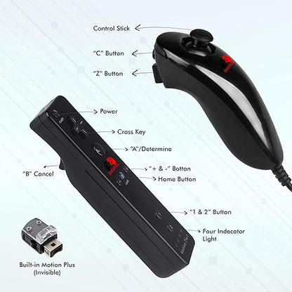 Digital Dynasty 2 Pack Motion Plus Wii Controller with Nunchuks - Wii Remote with Nunchuks Compatible with Nintendo Wii & Wii U (Black)