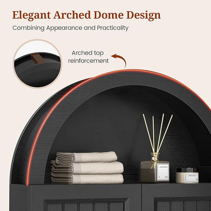 Arched Bathroom Wall Cabinet, 27.4 x 36.4'' Over The Toilet Cabinet with Grille Door, Adjustable Shelf, Wall Mounted Cabinets for Bathroom Laundry Room Kitchen (Black, 36IN)