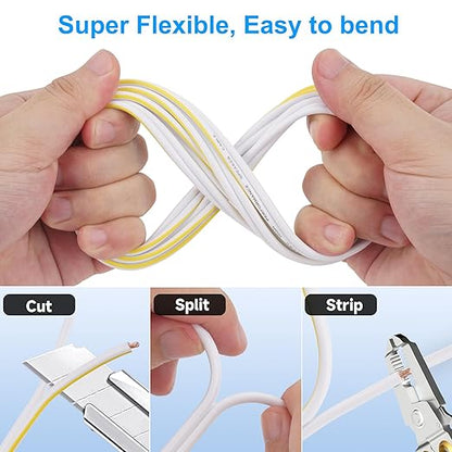 Mygatti 16AWG Speaker Wire 250 FT, 16/2 Gauge Audio Speaker Wire, for Car Speakers Stereo, Home Theater, Automotive Wire, White Jacket with Yellow Polarity Marker, CCA, 2 Conductors Electrical Wire