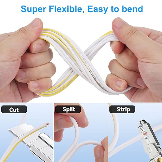 Mygatti 14AWG Speaker Wire 100 FT, 14/2 Gauge Audio Speaker Wire, for Car Speakers Stereo, Home Theater, Automotive Wire, White Jacket with Yellow Polarity Marker, CCA, 2 Conductors Electrical Wire
