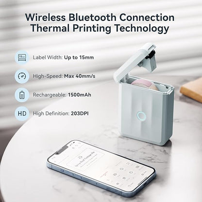 NIIMBOT D110 Upgraded Version Mini Label Maker Machine with Tape, Portable Bluetooth Thermal Printer, Sticker Labeler with Multiple Templates for Office Organization Home Kitchen School, Blue