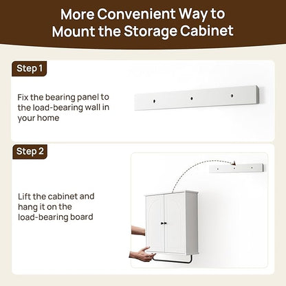 Bathroom Storage Cabinet with Adjustable Wood Shelves, Unique Arched Groove Design On The Door, Wall Mounted with Towels Bar, Over The Toilet Storage Cabinet with DTC Silent Buffering Hinge