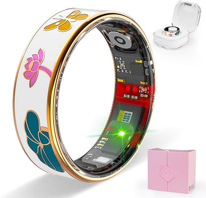 Smart Ring Health Tracker, Men & Women, Featuring a Heart Rate Monitor, Sleep Tracker, 8 Exercise Modes, Step Counter, IP68 Waterproof(White, 9)