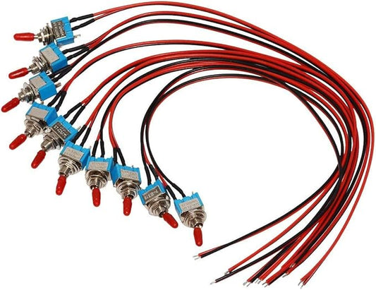 VONVOFF Toggle Switch,ON/Off SPST with Pre-soldered Wires,3v/5v/12v/24v/72v/110v/220v/240v/ Mini Toggle Switches for car,Truck, Light,Test Machine,Industrial Equipment.3 Pins 2 Positions (10pcs+Wire)