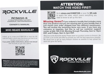 Rockville RCS650-6 650 Watt 6-Zone 70V Commercial Amplifier, Bluetooth, USB/SD/FM Playback, Rack-Mountable, for Restaurants & Offices