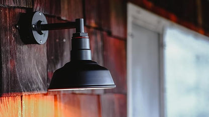 Steel Lighting Co. Hawthorne Barn Light | Outdoor Wall Mounted | 8 inch Dome | 11 inch Gooseneck| Small Farmhouse Light Made in America | Matte Black Exterior/Matte Black Interior
