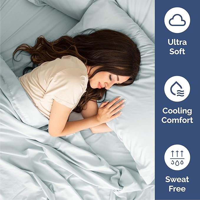 Queen Size 4 Piece Sheet Set - Comfy Breathable & Cooling Bed Sheets Set - Hotel Luxury Bedding for Women, Men, Kids, Teens, Boys & Girls - Deep Pockets, Ultra-Soft, Wrinkle Free - Oeko-Tex - Ice Blue
