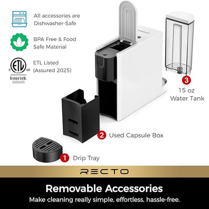 CHULUX RectoCafé Espresso Machine for Nespresso Original Capsule Pod, 20 Bar Professional Italian Pump Coffee Machine, Extra Mini Espresso Maker for Home & Office, White