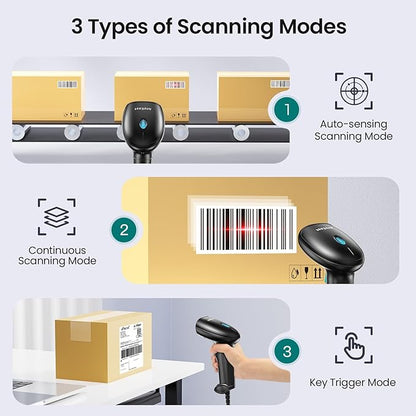 Barcode Scanner with Stand, USB Wired Inventory 2D 1D QR Code Scanner,Compatible with Computer POS MAC with Automatic Scanning, Handheld Barcode Reader for Library Supermarket（Green）