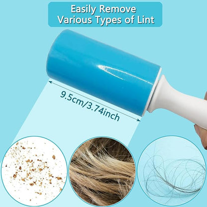Reusable Washable Lint Roller 4 Pack, Sticky Gel Lint Rollers, Cat Dog Pet Hair Lint Remver Cleaner for Clothes, Carpet, Travel, 2 Large Roller with Dust Cover and 2 Mini, Portable Small Lint Brush