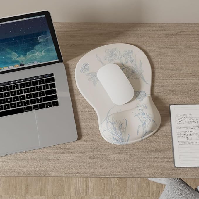 ErgoComfort Gel Wrist Rest Mouse Pad-Ergonomic Office Mousepad with Wrist Support-Non-Slip, Design Desk Accessories Mat for Home&Game Decor (08FloraBliss)