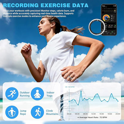 S SECRETTOP Smart Ring Fitness Tracker for Women - Health Heart Rate Ring with Sleep Monitoring, SpO2 Tracking, No Subscription Fee, Family Care (Silver 9)