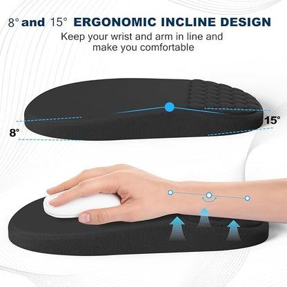 Hasinart Ergonomic Mouse Pad and Keyboard Wrist Rest with Massage Design, Space-Saving Mouse Pad Wrist Support, Memory Foam Wrist Rest with Non-Slip PU Base for Computer Desk, Black