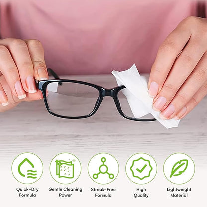 Care Touch Lens Wipes for Eyeglasses- 400 Count Individually Wrapped Pre- Moistened Wipes, 5 x 6 Inch- Camera Lens, Sunglasses and Glasses Cleaner,- Gentle and Portable for Cleaning of Optical Devices