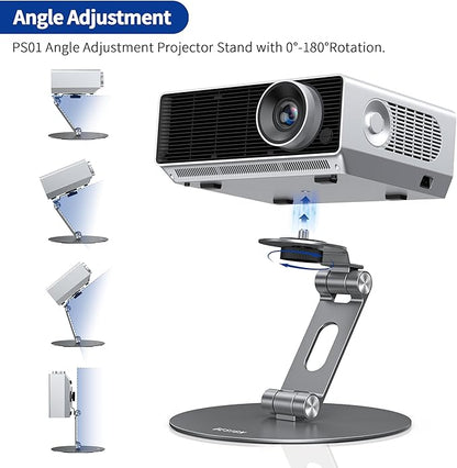 BESIGN PS01 Projector Foldable Mount Stand, Angle Adjustable Projector Stand with 1/4 inch Mounting Screw