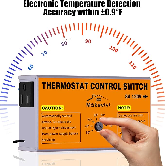 Attic Fan Thermostat-Control, Adjustable Thermostat with Overload Protector, Temperature Controlled Attic Fan, with Socket Easy to Install, Exhaust Fan Temperature Controller for Workshop, Greenhouse