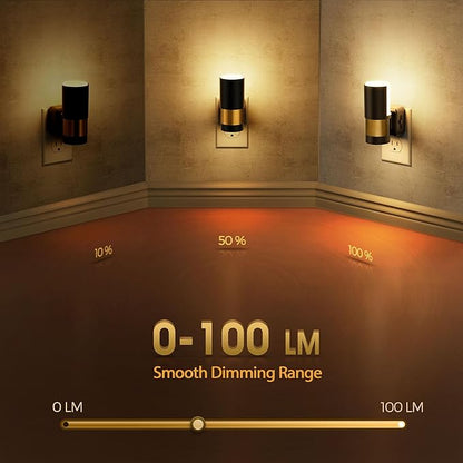Briignite Night Lights Plug into Wall, 2 Pack Dimmable LED Night Light, Dusk to Dawn Sensor, 360° Rotation, 3000K Soft White 0-100LM Nightlights Plug in for Kids, Bedroom Hallway