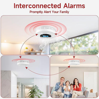 3-Pack Interconnected Smoke Detectors and Carbon Monoxide Alarm with Test & Silence Button, Battery Powered, Smoke and CO Detector for Any Room, Peace of Mind