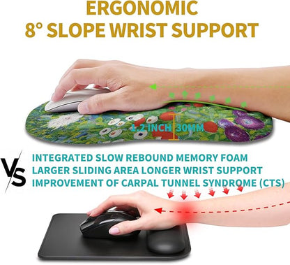 Hokafenle Ergonomic Mouse Pad Wrist Support, Wrist Rest Mousepad for Carpal Tunnel Pain Relief with Integrated Memory Foam Slope Massage Bulge (11.8x7.9 inch,Cute Floral