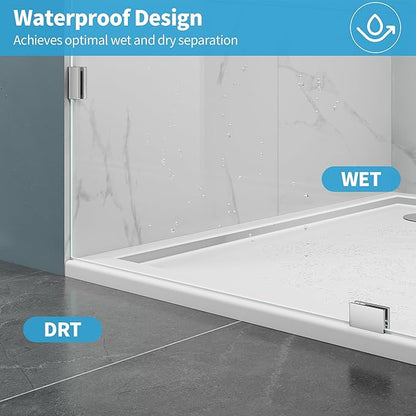 Shower Glass Panel, 32" W x 78.75" H Fixed Shower Screen Panel with 3/8"(10mm) SGCC Clear Tempered Glass, Frameless Walk in Shower Door for Bathroom (Chrome, 32" W x 78.75" H)