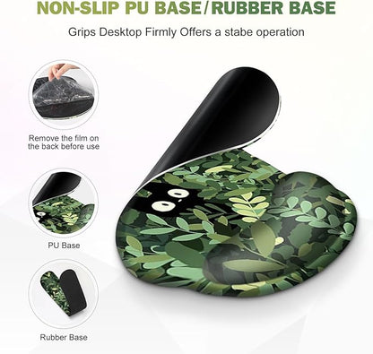 Large Desk Mat, Cute Anime Cats Gaming Mouse Pad, Desk Pad Protector, XXL Mousepad + Keyboard Wrist Rest+Mouse Wrist Rest+Coaster Set with Ergonomic Desk Pad for Home Office PC Computer, Green Leaves