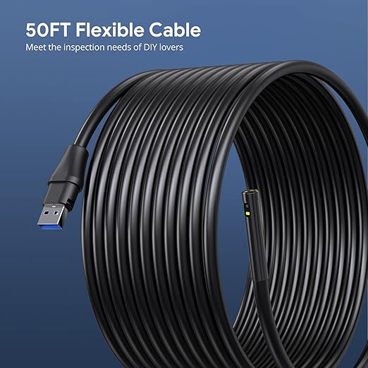 50FT Sewer Inspection Camera, DEPSTECH 1080P Dual Lens Endoscope with Lights, 5" IPS Screen Borescope Tool, Split Screen, IP67 Waterproof, 7.9mm Snake Scope Drain Camera for Wall Drain Pipe Automotive