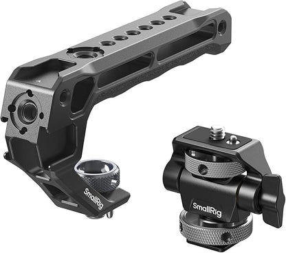 SMALLRIG Top Handle with Monitor Mount Kit, with 3/8"-16 Locating Holes for ARRI, 5 Built-in Cold Shoe, 360° Swivel and 180° Tilt Adjustable Monitor Holder with Thumbscrew, Anti-Twist Design - 5322