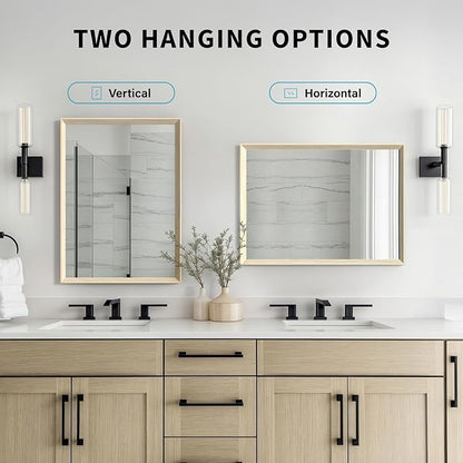Oak Wood Effect Framed Wall Mirror, 30x48 Rectangle Mirror, Anti-desilvering Tempered Glass, Sustainable&Sturdy Frame, Anti-Rust, HD Reflection &3min Fast Setup for Bathroom Living Room