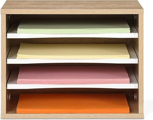 FITUEYES Wood Desk Paper Sorter Organizer with 4-Tier Storage, Desktop Paper File Holder Letter Tray for Home and Office, Light Wood, DO403506WO