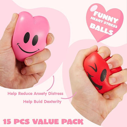 JOYIN 15 Pcs Valentines Heart Shape Stress Ball, Valentine's Day 3 inch Heart Ball Squishy Toy Exchange Gift for Kids, Stress Relief Party Favors, Holiday Reward Prizes