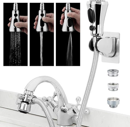 CECEFIN Kitchen Faucet Hose Attachment, Sink Sprayer Replacement Head with 4.9 Ft Stainless Steel Hose, Water Saving Aerator with 3-Way Diverter Valve for Hair Washing Laundry Room and Pet Shower
