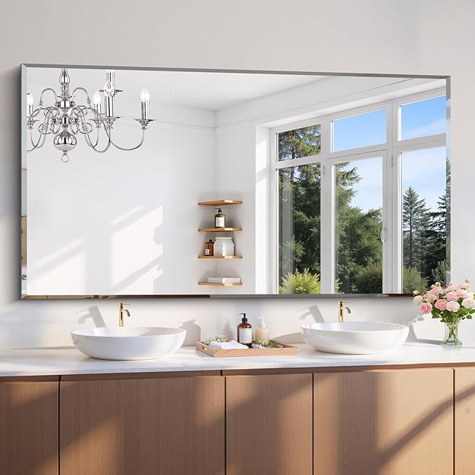 CILIBER Large Beveled Mirror, 30x55 Frameless Beveled Bathroom Mirrors for Over Sink, Upgraded Shatterproof Beveled Frameless Vanity Mirror for Bathroom,Bedroom,Living Room and Entryway
