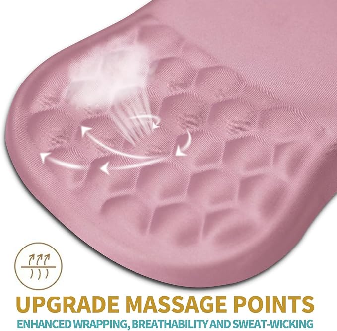 Hokafenle Ergonomic Mouse Pad Wrist Support with Massage Design, Wrist Rest Pain Relief Mousepad with Memory Foam&Non-Slip PU Base, Mouse Pads for Wireless Mouse & Desk (12x8 inch,Pink)