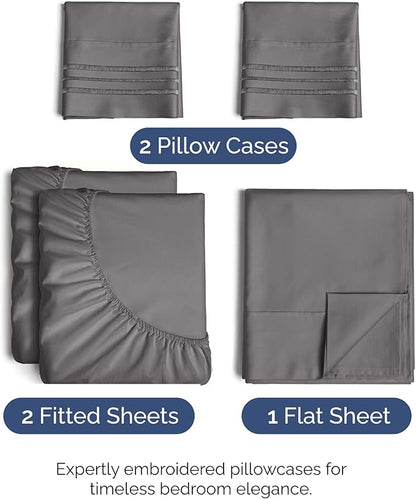 Split King Size 5 Piece Sheet Set - Comfy Breathable & Cooling Bed Sheets Set - Hotel Luxury Bedding for Women, Men, Kids, Teens, Boys & Girls - Deep Pockets, Soft, Wrinkle Free - Oeko-Tex - Dark Grey