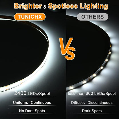 TUNICHX COB LED Strip Lights DC 12V LED Strip Flexible Super Bright LED Strips,16.4ft 6500K White,CRI 90+,2400LEDs High Density Uniform Light for Bedroom Home Room Decor (No Adapter or Controller)
