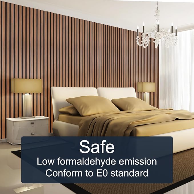 NeatiEase Wood Panels for Wall, 4-Piece 96" x 12.6" Soundproof Wood Slat Wall Panel for Interior Wall Decor Noise Cancelling, Acoustic Wall Panels, Sound Absorbing Panel (Teak)