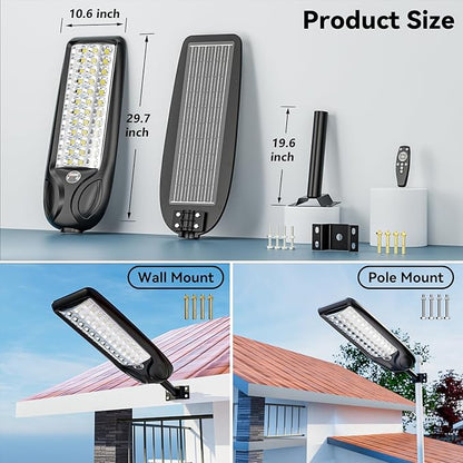 MMKT Solar Lights Outdoor, 12000W 3 Color Solar Street Lights, Commercial Solar Parking Lot Lights Waterproof Dusk to Dawn, Security Flood Lights with Motion Sensor for Yard, Basketball Court 2Pack
