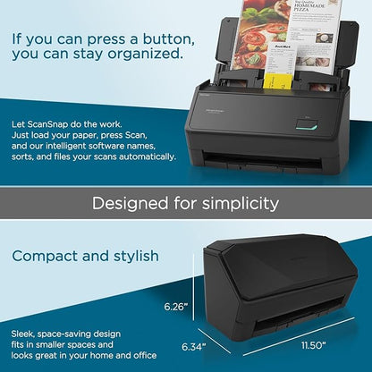 ScanSnap iX2400 High-Speed Simple One-Touch Button Color Document, Photo & Receipt Scanner with 100 Page Auto Document Feeder for Mac or PC, Black