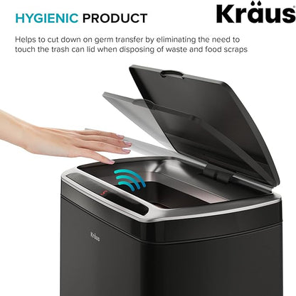 Kraus GarbagePro Rectangular 13 Gallon Hands-Free Motion Sensor Trash Can Battery Operated in Matte Black Finish with SoftShut Touchless Lid, KTCS-10MB