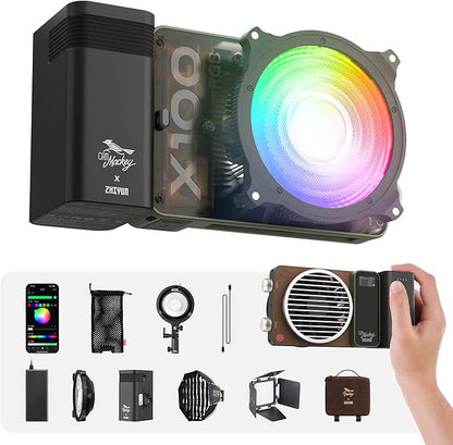 ZHIYUN MOLUS X100 RGB PRO 100W Video Light [Official] V2 Upgraded Version Professional Photography Lighting Portable Continuous Output Lighting 2500K~10000K CRI≥95 TLCI≥97 Only 384g for Youtuber TT