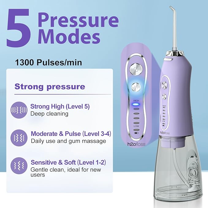 Water Dental Flosser Teeth Pick, H2ofloss Cordless Portable Oral Irrigator 300ML Rechargeable Travel Irrigation Cleaner IPX7 Waterproof WaterFlosser for Home Travel Lavender