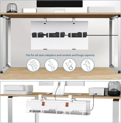 Zilink Under Desk Cable Management 30" No Drill Desk Cable Management Tray Clamp/Screw Mount Cable Tray Sturdy Waterproof Fabric Cord Organizer for Office, Home, White